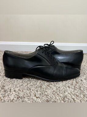 Bruno Magli FRASER Black Leather Cap-Toe Oxfords Size 9 Handmade Italy